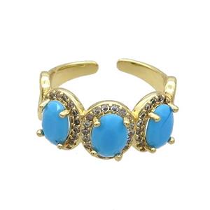 Copper Ring Pave Zircon Blue Crystal Gold Plated, approx 10mm, 18mm dia