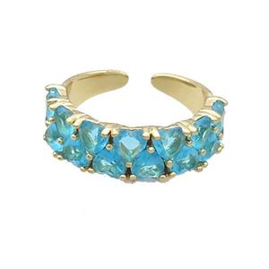 Copper Ring Pave Aqua Crystal Gold Plated, approx 7mm, 18mm dia