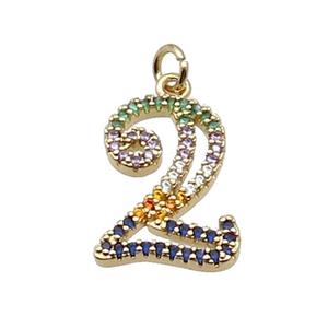 Copper Number-2 Pendant Pave Zircon Gold Plated, approx 14-18mm