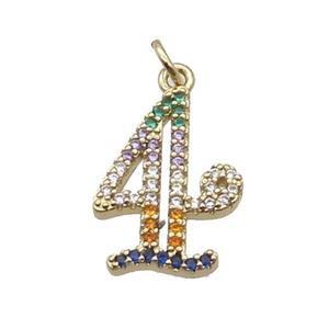 Copper Number-4 Pendant Pave Zircon Gold Plated, approx 14-18mm