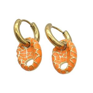 Copper Hoop Earring Orange Enamel PigNose Gold Plated, approx 12-18mm, 16mm dia