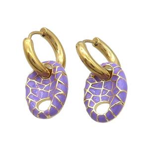 Copper Hoop Earring Lavender Enamel PigNose Gold Plated, approx 12-18mm, 16mm dia