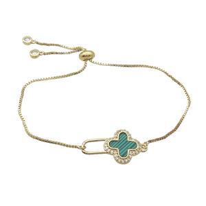 Copper Bracelet Green Malachite Cross Adjustable Gold Plated, approx 15-23mm, 22cm length