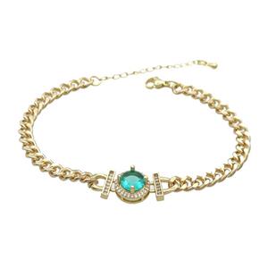 Copper Bracelet Pave Green Crystal Gold Plated, approx 14mm, 7mm, 21-26cm length