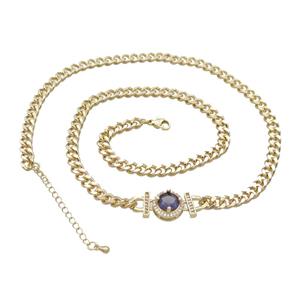 Copper Necklace Pave Purple Crystal Gold Plated, approx 14mm, 7mm, 47-52cm length