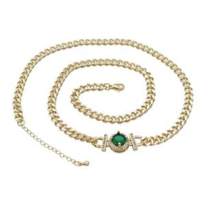 Copper Necklace Pave Green Crystal Gold Plated, approx 14mm, 7mm, 47-52cm length