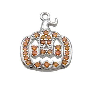 Copper Pumpkin Pendant Pave Zircon Halloween Platinum Plated, approx 14-16mm