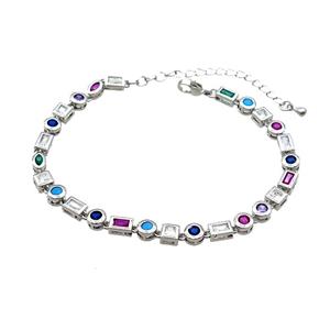 Copper Bracelet Pave Zircon Multicolor Platinum Plated, approx 4-5mm, 17-22cm length