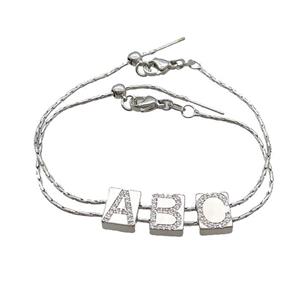 Copper Bracelet With ABC Pave Zircon Platinum Plated, approx 8-10mm, 1.0mm, 18cm length