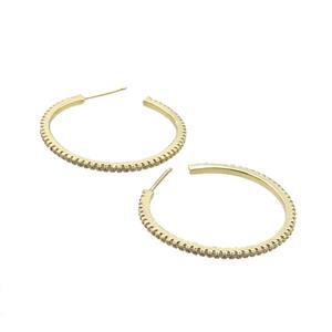 Copper Stud Earring Pave Zircon Circle Gold Plated, approx 35mm dia