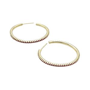 Copper Stud Earring Pave Zircon Circle Gold Plated, approx 35mm dia