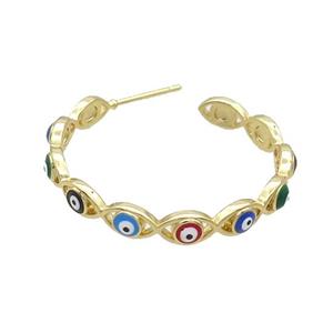 Copper Stud Earring Multicolor Enamel Evil Eye Gold Plated, approx 4.5mm, 32mm dia