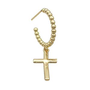 Copper Stud Earring With Cross Gold Plated, approx 12-18mm, 18mm dia