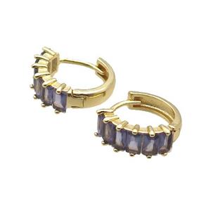 Copper Hoop Earring Pave Purple Zircon Gold Plated, approx 17mm dia