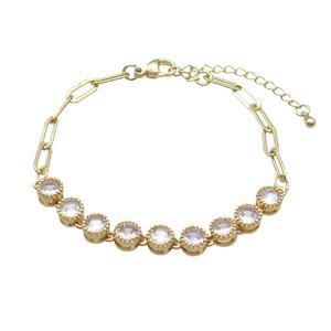 Copper Bracelets Pave Zircon Circle Gold Plated, approx 7mm, 4-11mm, 17-22cm length