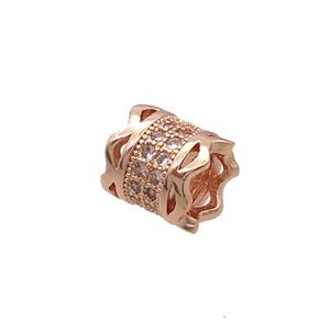 Copper Tube Beads Pave Zircon Large Hole Rose Gold, approx 7-8mm, 4mm hole