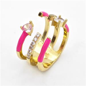 Copper Ring Pave Zircon Hotpink Enamel Gold Plated, approx 12mm, 17mm dia