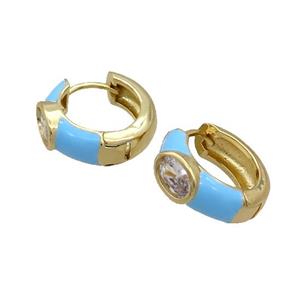 Copper Hoop Earring Blue Enamel Gold Plated, approx 15mm dia