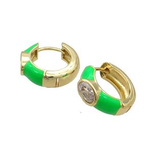 Copper Hoop Earring Green Enamel Gold Plated, approx 15mm dia