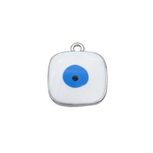 Copper Square Pendant White Enamel Evil Eye Platinum Plated, approx 11x11mm