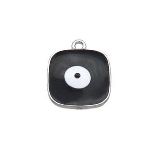 Copper Square Pendant Black Enamel Evil Eye Platinum Plated, approx 11x11mm