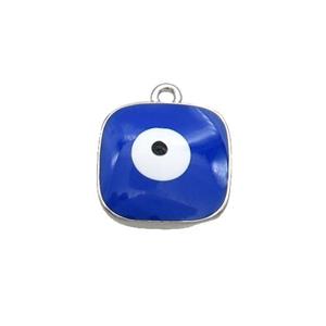 Copper Square Pendant Blue Enamel Evil Eye Platinum Plated, approx 11x11mm