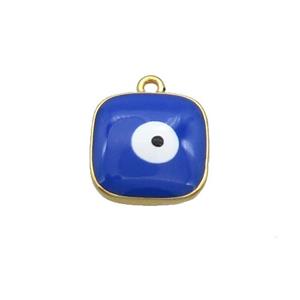 Copper Square Pendant Royalblue Enamel Evil Eye Gold Plated, approx 11x11mm