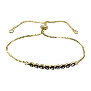 Copper Bracelet Black Enamel Evil Eye Heart Adjustable Gold Plated, approx 4-35mm, 20-27cm length