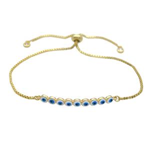 Copper Bracelet White Enamel Evil Eye Circle Adjustable Gold Plated, approx 4-35mm, 20-27cm length