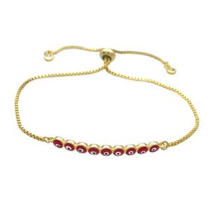 Copper Bracelet Red Enamel Evil Eye Adjustable Gold Plated, approx 4-35mm, 20-27cm length