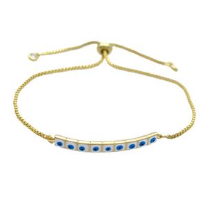 Copper Bracelet White Enamel Evil Eye Adjustable Gold Plated, approx 4-35mm, 20-27cm length