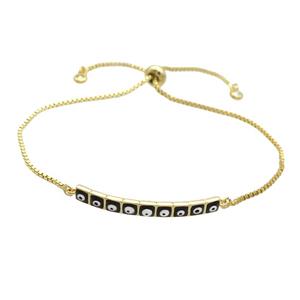 Copper Bracelet Black Enamel Evil Eye Adjustable Gold Plated, approx 4-35mm, 20-27cm length