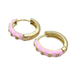 Copper Hoop Earring Pink Enamel Heart Gold Plated, approx 17mm dia