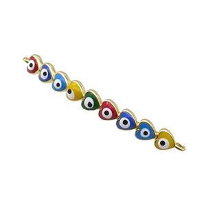 Copper Heart Link Connector Multicolor Enamel Evil Eye Stick Gold Plated, approx 3-35mm