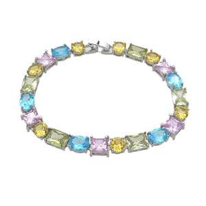 Copper Bracelet Pave Crystal Glass Multicolor Platinum Plated, approx 8mm, 17cm length