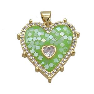 Copper Heart Pendant Pave Shell Green Gold Plated, approx 20mm