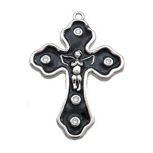 Copper Cross Pendant Black Enamel Platinum Plated, approx 22-30mm