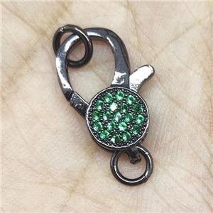 Copper Lobster Clasp Pave Green Zircon Black Plated, approx 10-22mm