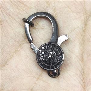 Copper Lobster Clasp Pave Zircon Black Plated, approx 9-18mm