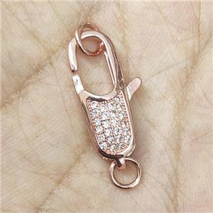 Copper Lobster Clasp Pave Zircon Rose Gold, approx 8-24mm