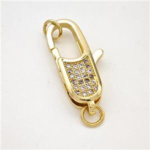 Copper Lobster Clasp Pave Zircon Gold Plated, approx 7-19mm