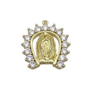 Copper Pendant Pave Zircon Virgin Mary Gold Plated, approx 17-17.5mm