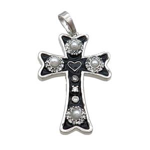 Copper Cross Pendant Pave Zircon Black Enamel Platinum Plated, approx 20-30mm