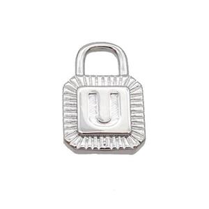 Copper Lock Pendant U-Letter Platinum Plated, approx 10-15mm