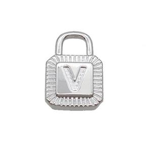 Copper Lock Pendant V-Letter Platinum Plated, approx 10-15mm