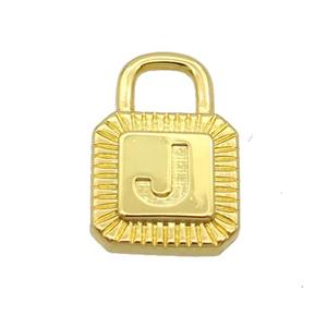 Copper Lock Pendant J-Letter Gold Plated, approx 10-15mm
