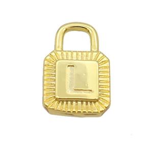 Copper Lock Pendant L-Letter Gold Plated, approx 10-15mm
