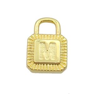 Copper Lock Pendant M-Letter Gold Plated, approx 10-15mm