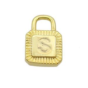 Copper Lock Pendant S-Letter Gold Plated, approx 10-15mm