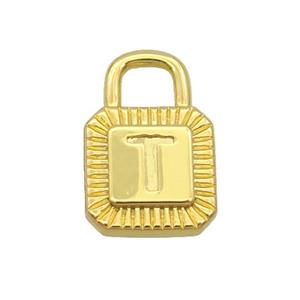 Copper Lock Pendant T-Letter Gold Plated, approx 10-15mm
